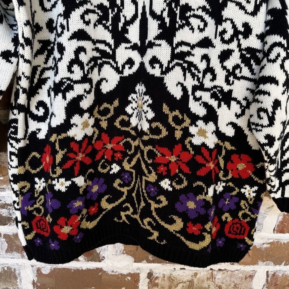 VTG 1980s Trimmings Sweater Women's Small Floral Multi Mock Neck Oversized EUC - Picture 8 of 12